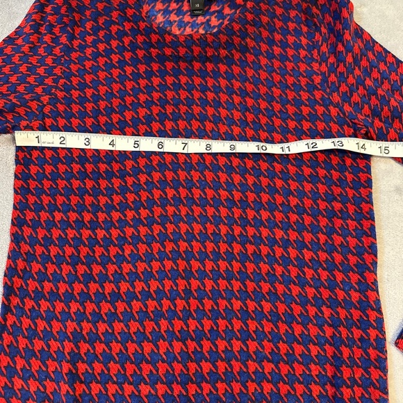 J. Crew Sweater Women's XS Tippi Blue Red Houndstooth 100% Merino Wool F8262 - Picture 2 of 9